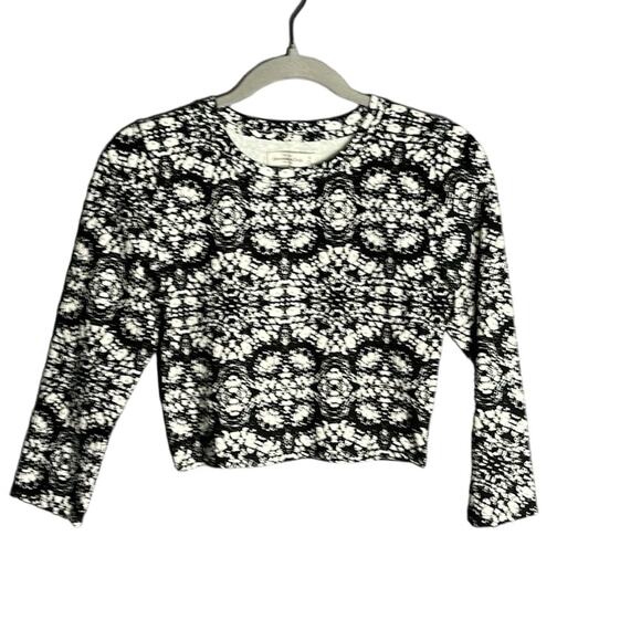 Abercrombie & Fitch Black and White Print Long Sleeve Cropped Top Size Medium - Picture 1 of 7